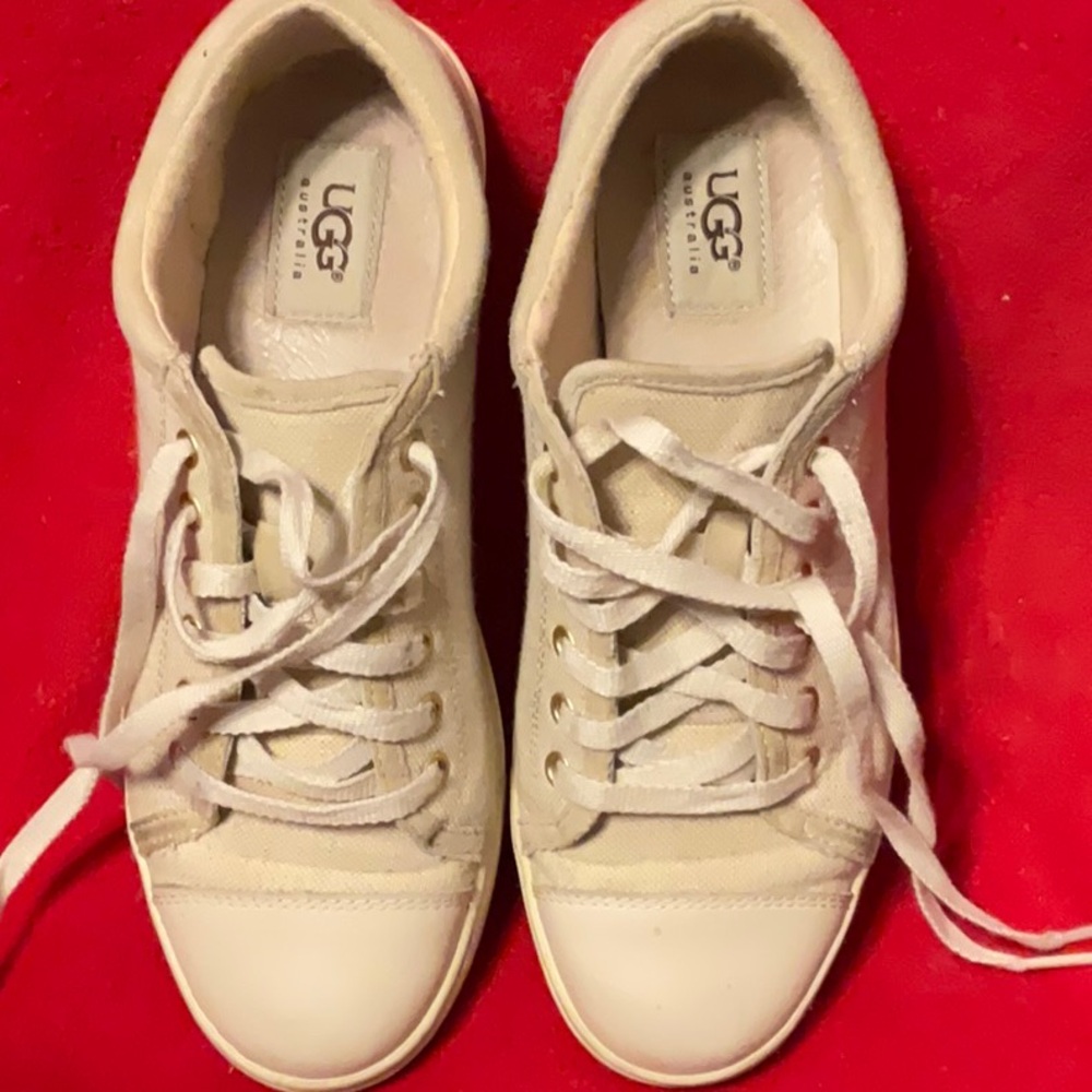 UGG Off-White Canvas Lace-Up Sneakers